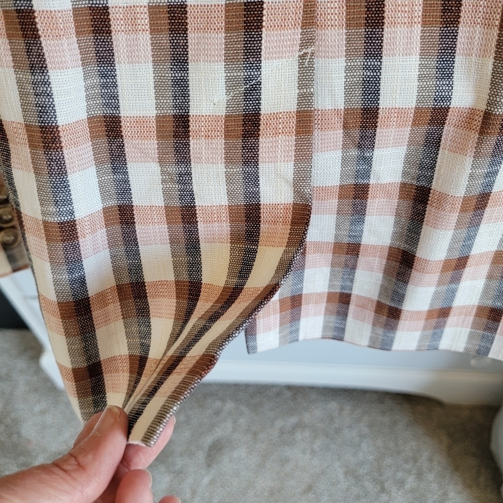 Joie Plaid Womens Cotton Blend Button Lined Blazer Jacket Tan Cream Navy Size M - Picture 7 of 11